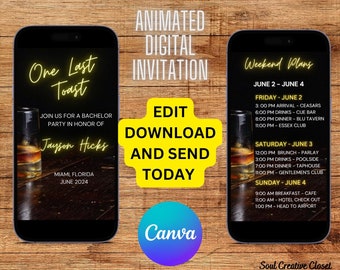 Digitale Junggesellenparty-Einladung, Mobile Junggesellenabschieds-Einladung, elektronische Junggesellen-Einladung, Wochenend-Junggesellen-Reiseplan, Jungen-Wochenendtext