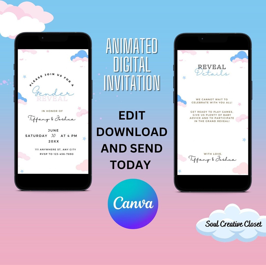 Digital Gender Reveal Invitation, Electronic Gender Reveal Evite, Baby