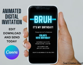 Bruh It's My Birthday Invitation Template, Bruh Birthday Party Invite, Animated Digital, Teens Birthday, Electronic Invite, Any Age