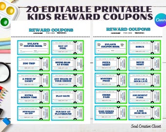 Editable Coupon Book for Kids, Printable Kids Reward Coupons Template, Editable Reward Vouchers for Children, Birthday Gift for Boys, Girls