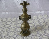 Vintage Japanese candle holder.Oriental brass bronze candle holder.Vintage brass Asian candle holder hand etched.Meiji style candelabra.