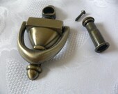 Blue Shield Enterprises security hardware door knocker with viewer.Vintage door knocker with peephole viewer.Antique brass door knocker.