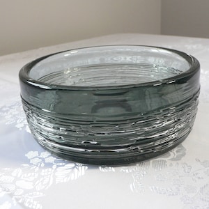 Vintage Bengt Edenfalk Skruf Sweden Art Glass Bowl: Smoke Green SPUN Design