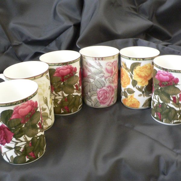 Vintage Royal bone china collector series of four designs Roses set of 6.Coffee tea mugs  roses pattern. 6 tea cups mugs fine bone china.