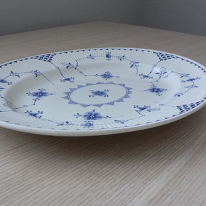 Furnivals Denmark Blue large oval serving platter fluted rim white and blue ironstone from England.Denmark Furnivals Trademark England. image 2