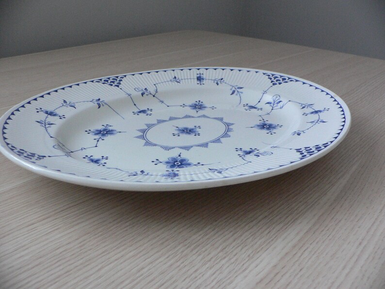 Furnivals Denmark Blue large oval serving platter fluted rim white and blue ironstone from England.Denmark Furnivals Trademark England. image 2