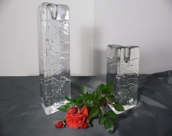 Vintage Iittala Finland triangle shaped Arkipelago candlestick holder set of 2.Modern Finish art glass  by Timo Sarpaneva for Iittala.