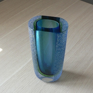 Vintage Murano Sommerso venezianische Glasvase: Blau Grün Strukturiert