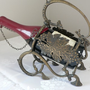 Antique Brass Wine Bottle Holder: European Grapevine Decor