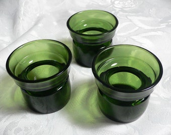Set of 3 Dansk design Denmark green glass candle holders.Vintage-MCM-Dansk designs Denmark IHQ glass candle holders. Quistgaard votive.