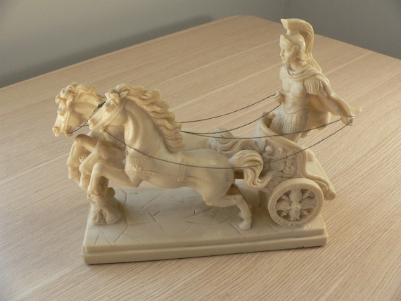 Lorenzo Toni Resin Sculpture: Roman Gladiator on Horse Chariot