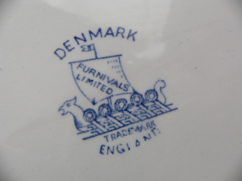 Furnivals Denmark Blue large oval serving platter fluted rim white and blue ironstone from England.Denmark Furnivals Trademark England. image 4