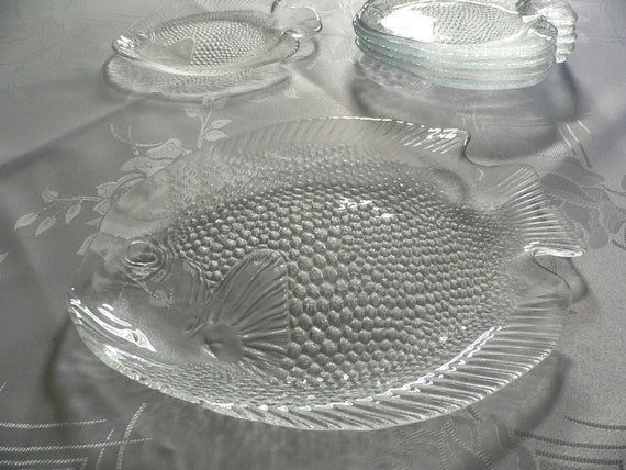 Vintage Arcoroc France Fish Shaped Glass Plates Set Of 7 Retro Etsy Finland