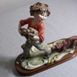 置物 g. Armani Giuseppe Armani DOG CHILDREN Vintage Giuseppe Armani Figurine Boy and Redbone Coon Hound