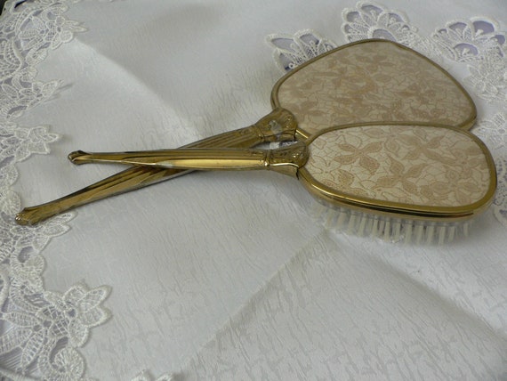 Vintage Brush And Mirror Floral Vanity Set Hair Brush And Hand Etsy