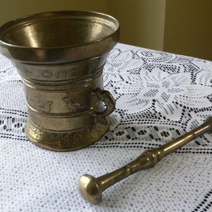 Antique Bronze Mortar and Pestle: Dragon Handle Apothecary Grinder