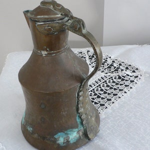 Antique Hand Hammered Copper Ewer: 19th Century Persian Ottoman Jug