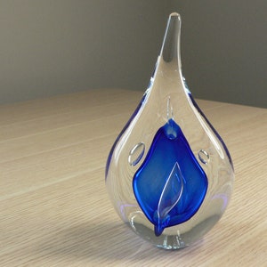 Adam Jablonski Signed Art Glass Paperweight: Cobalt Blue Teardrop, Polish Collectible