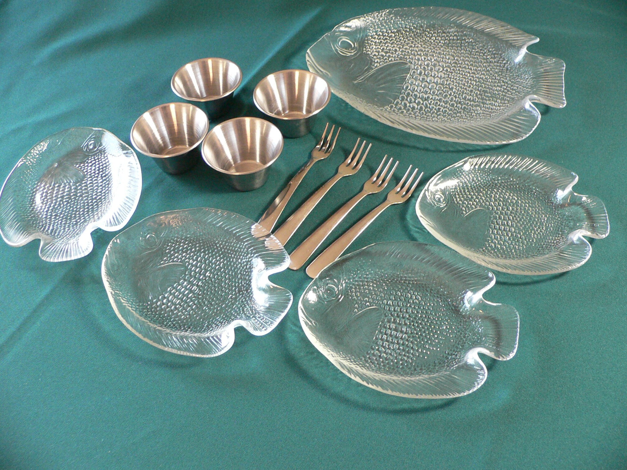 Vintage Arcoroc Seafood Glass Fish Serving Platesforks And Etsy Ireland