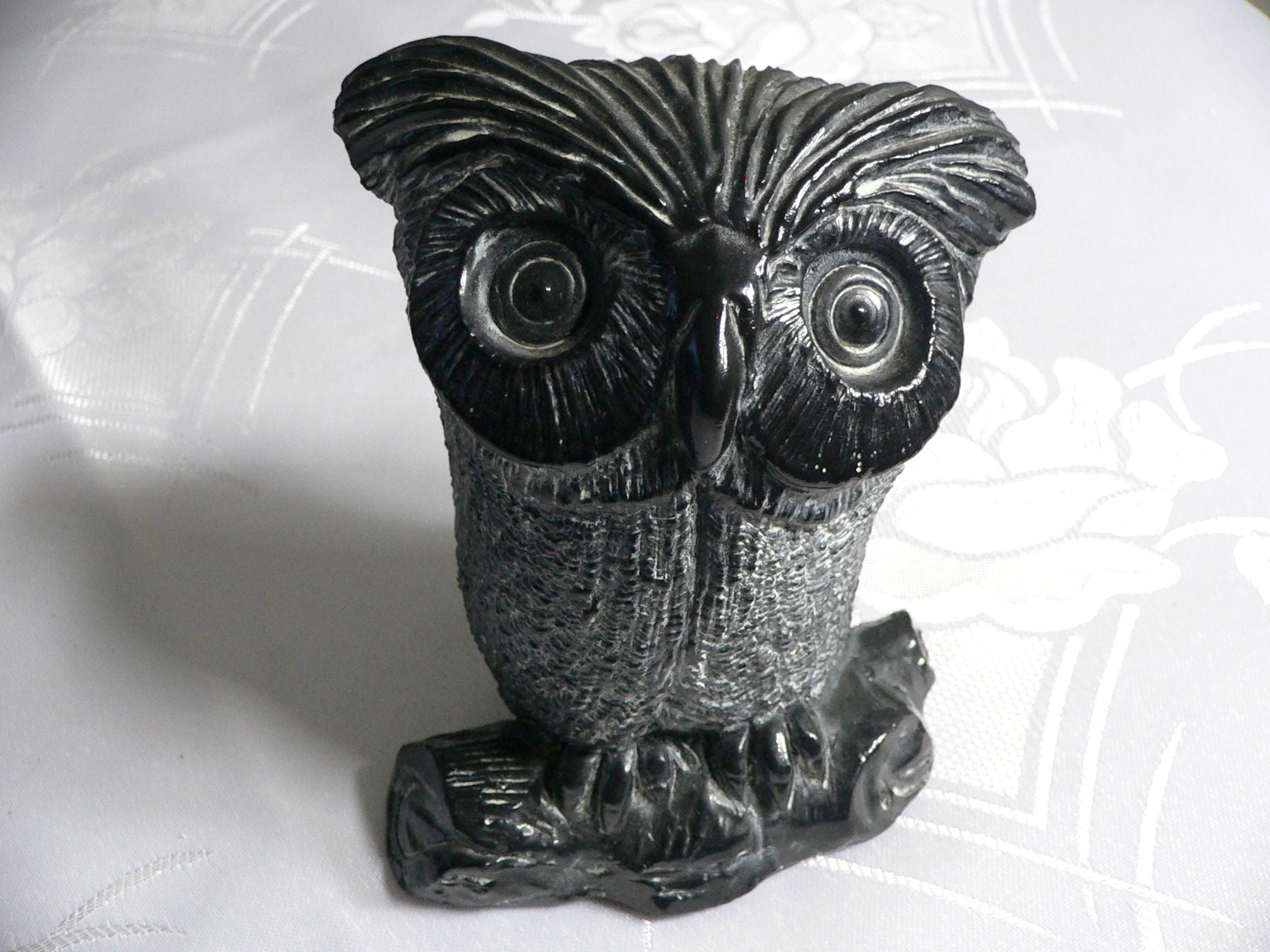 Vintage Soapstone Owl Figurine: Hand Carved Collectible, Made in Canada