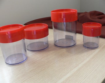 Vintage Erik Kold Dänische Plastikbehälter mit Roten Deckeln - 4er Set