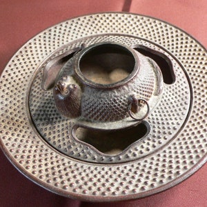 Antique Japanese Nambu Tekki Cast Iron Incense Burner: Turtle Lid, Taisho Period