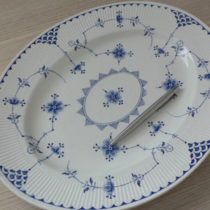 Furnivals Denmark Blue large oval serving platter fluted rim white and blue ironstone from England.Denmark Furnivals Trademark England. image 5