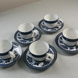 Dansk Cejlon Cup and Saucer Set: White & Blue Danish Design