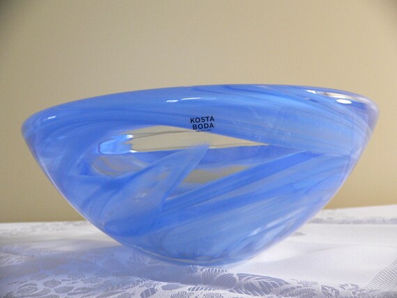 Kosta Boda Art Glass Bowl: Blue Swirl Design by Anna Ehrner - Etsy