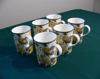 Vintage Royal Bone China Collector's Series Kaffee-Tee-Tassen im Rosenmuster-Set von 6.