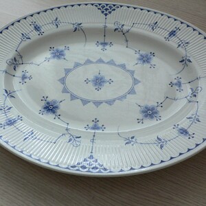 Furnivals Denmark Blue large oval serving platter fluted rim white and blue ironstone from England.Denmark Furnivals Trademark England. image 8