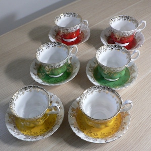Vintage Royal Albert Teetassen-Set: Regal Serie Montrose, Goldrand, 6er-Set