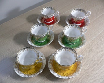 Juego de tazas de té vintage Royal Albert: Regal Series Montrose, detalles dorados, juego de 6