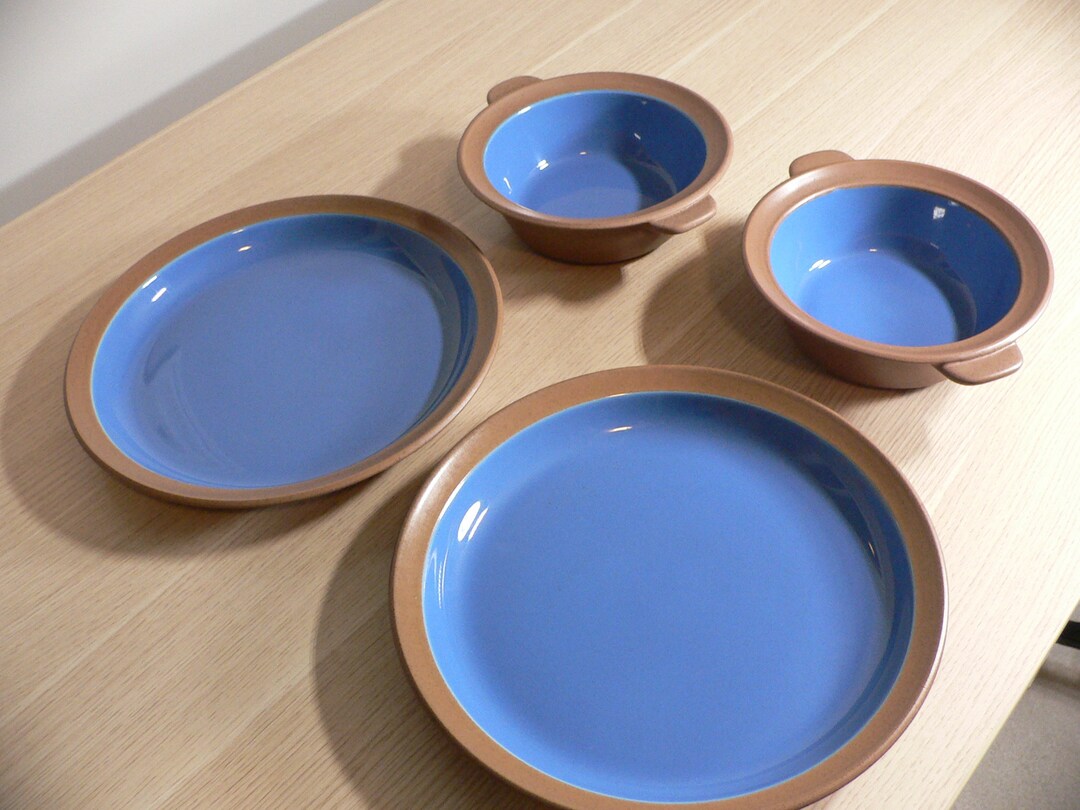 Vintage Dansk Stoneware BLT Pottery Blue and Brown 2 Dinner Etsy