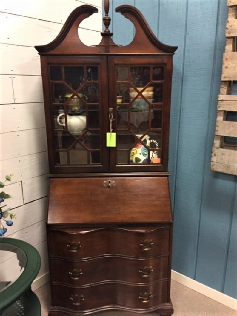 Vintage Jasper Secretary Chippendale Style Hutch Etsy