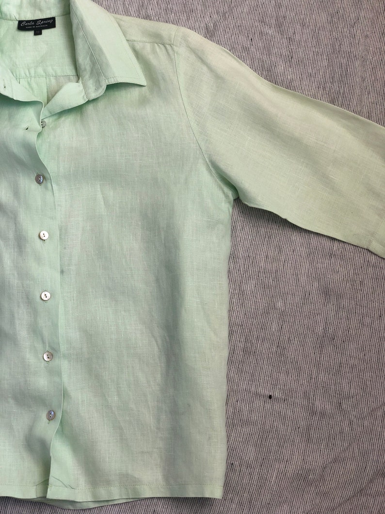 Mint Green Linen Long Sleeve Button up Shirt Etsy