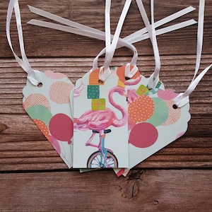 24 pink flamingo cardstock gift tags