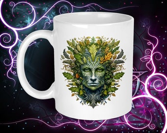 Green Man - Style 5 - Pagan, Celtic, Wicca 11oz Coffee mug, 12oz Latte Mug, and Frosted Glass Beer Stein