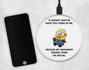 Minions - USB Fast Wireless Charging Pad in Black or Silver.