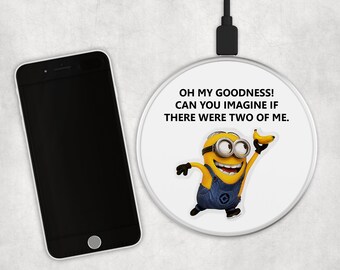 Minions - USB Fast Wireless Charging Pad in Black or Silver.