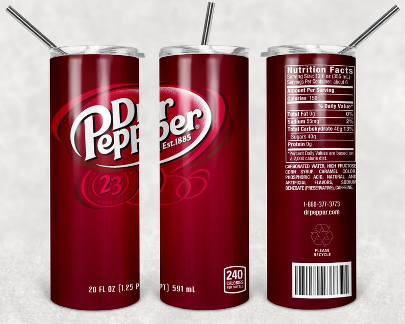 Dr Pepper Drink Stainless Steel 20oz Skinny Tumbler With Lid, Stainless Steel Straw . image 1