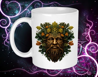 Green Man - Style 1 - Pagan, Celtic, Wicca 11oz Coffee mug, 12oz Latte Mug, and Frosted Glass Beer Stein