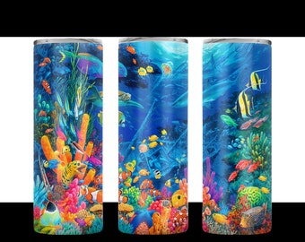 Beautiful & Colourful Underwater Scenes 12  - Stainless Steel 20oz Skinny Tumbler With Lid, Stainless Steel Straw.
