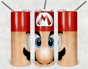 Mario's Face Stainless Steel 20oz Skinny Tumbler With Lid, Stainless Steel Straw.