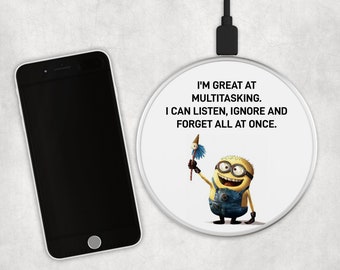 Minions - USB Fast Wireless Charging Pad in Black or Silver.