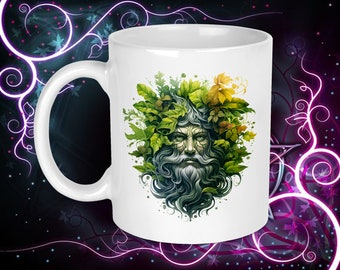 Green Man - Style 2 - Pagan, Celtic, Wicca 11oz Coffee mug, 12oz Latte Mug, and Frosted Glass Beer Stein