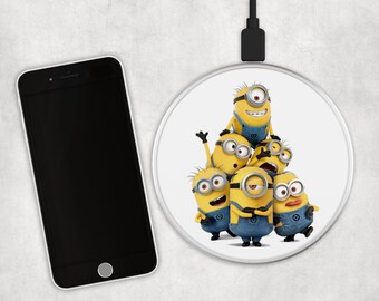 Minions - USB Fast Wireless Charging Pad in Black or Silver.