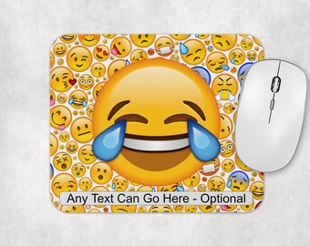 Tears of Joy Emoji Face - Custom Pre-Printed Rectangular Computer Mouse Mat