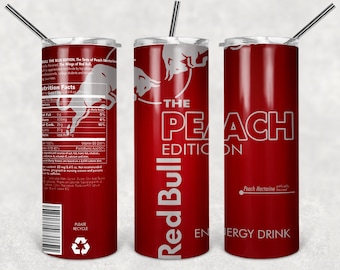 Red Bull Peach Edition - Stainless Steel 20oz Skinny Tumbler With Lid, Stainless Steel Straw .