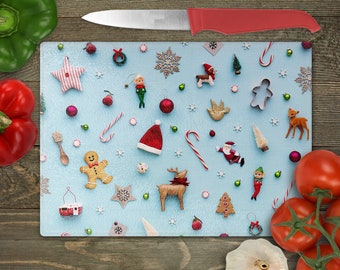 Christmas Pre-Printed Toughened Glass Chopping Board - Size A3/A4 - Chinchilla Effect (Ripple)